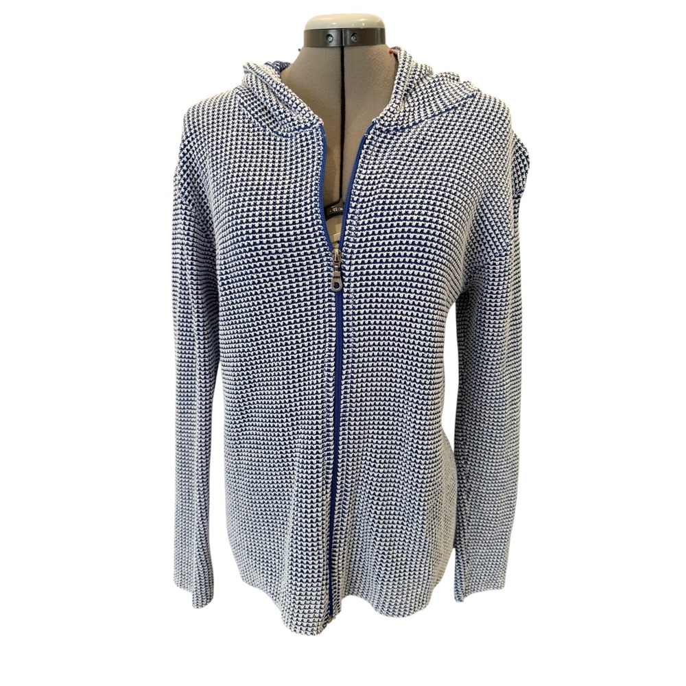 Olympic Grigoropoulos Blue White Cotton Greek Artisan Full Zip Hoodie M Vintage - Picture 4 of 9